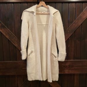 Alice + Olivia single button angora long cardigan sweater coat cream XS